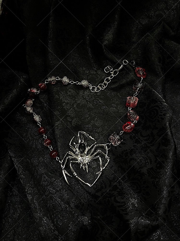 Red Gothic Beaded Spider Choker