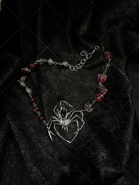 Red Gothic Beaded Spider Choker