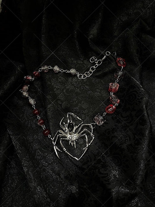 Red Gothic Beaded Spider Choker