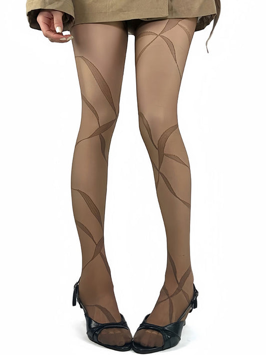 White/Brown/Black/Gray Y2K Ribbon Print Tights