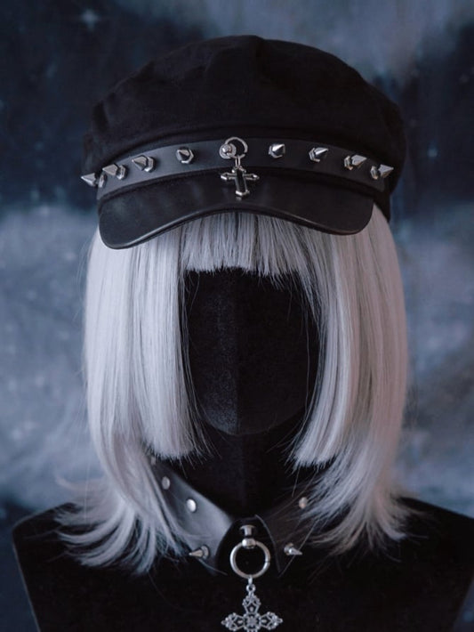 Punk Cross and Studs Black Gothic Hat