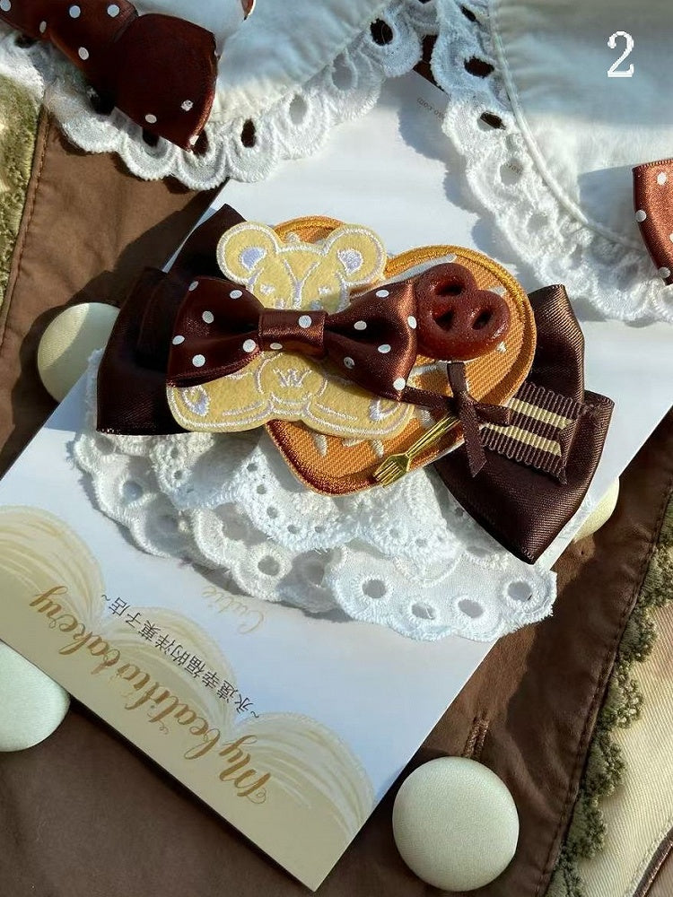 2 Options Bear Cookie Applique Bowknot Hairclip