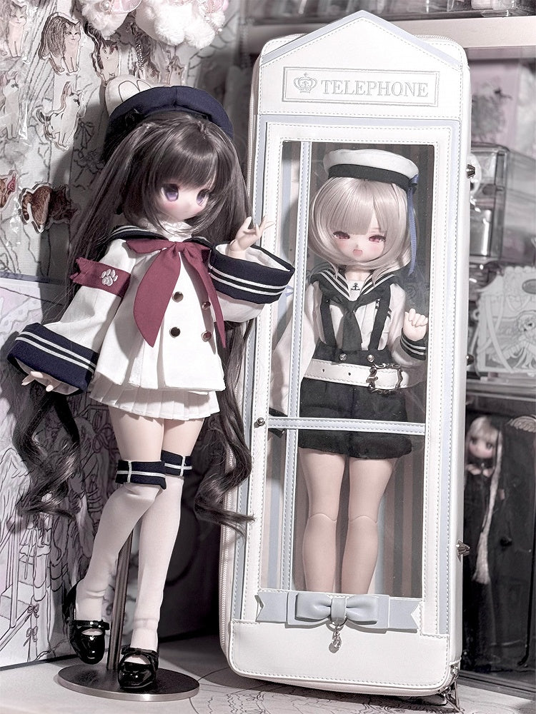 White&Blue Telephone Booth-shaped 1/4 Scale BJD Doll Bag with Two Straps