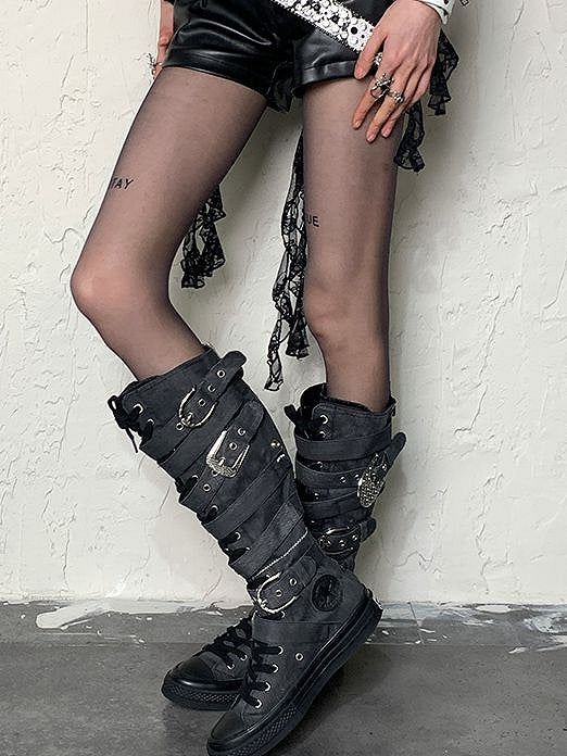 Black Y2K Letter Print Tights