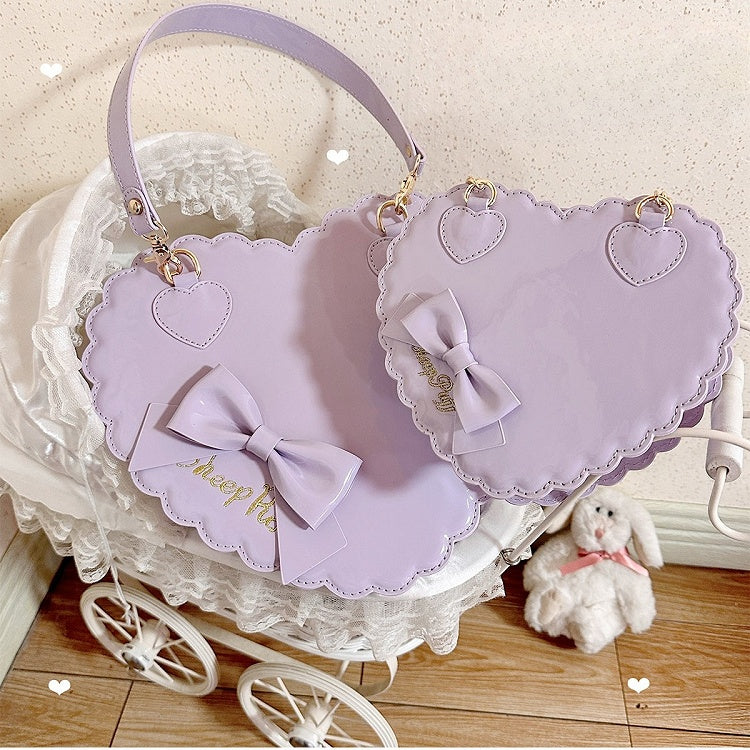 PU Purple Cookie Bag for Lolita with Heart Design Featuring Decorative Bow and Zipper Detail in S/L Size