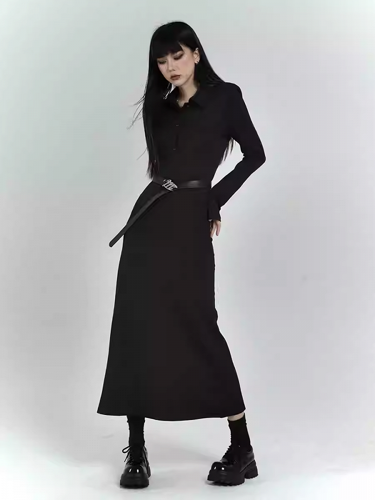 Black Slim-fitting Shirt Dress