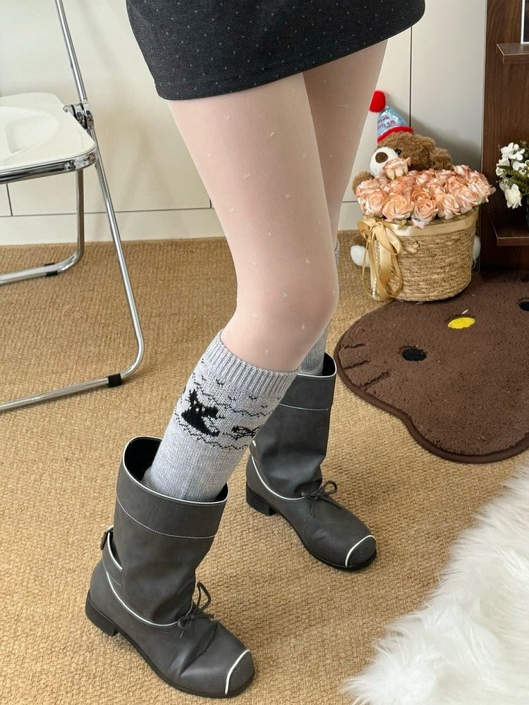 Black/White Polka-dot Pattern Semi-sheer Tights