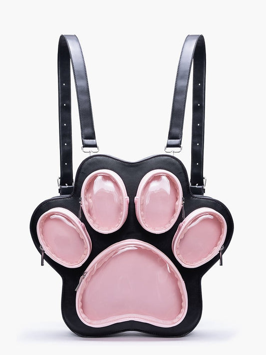 2-Way Black & Pink Enchanting Kitten & Puppy Paw Ita Backpack In Cute Style