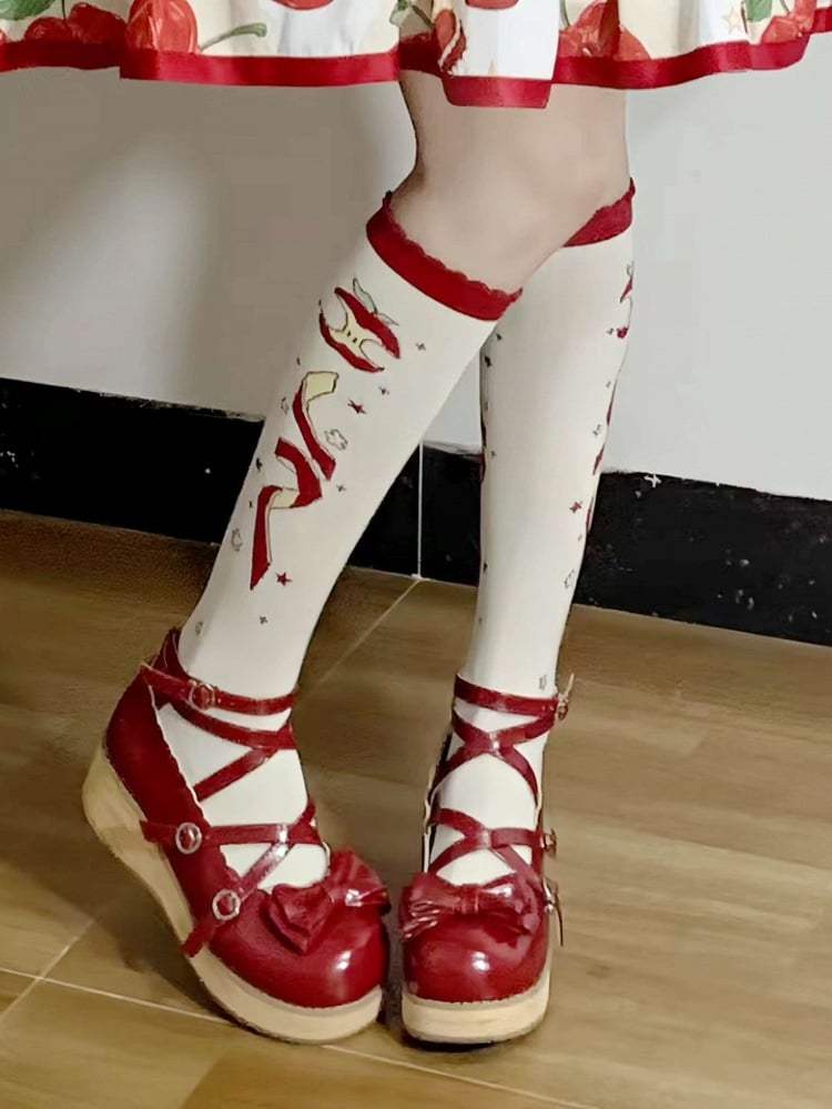 Red Apple Christmas Lolita Calf Socks