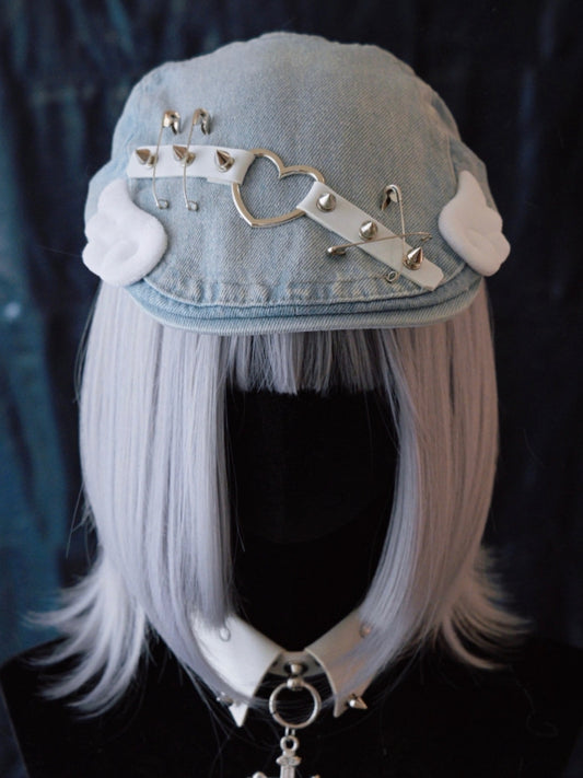 Studs and White Wings Light Blue Denim Hat