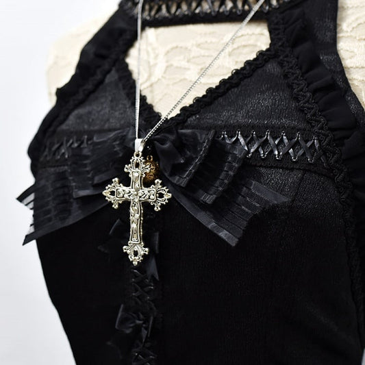 Gothic Cross Pendant Silver Necklace