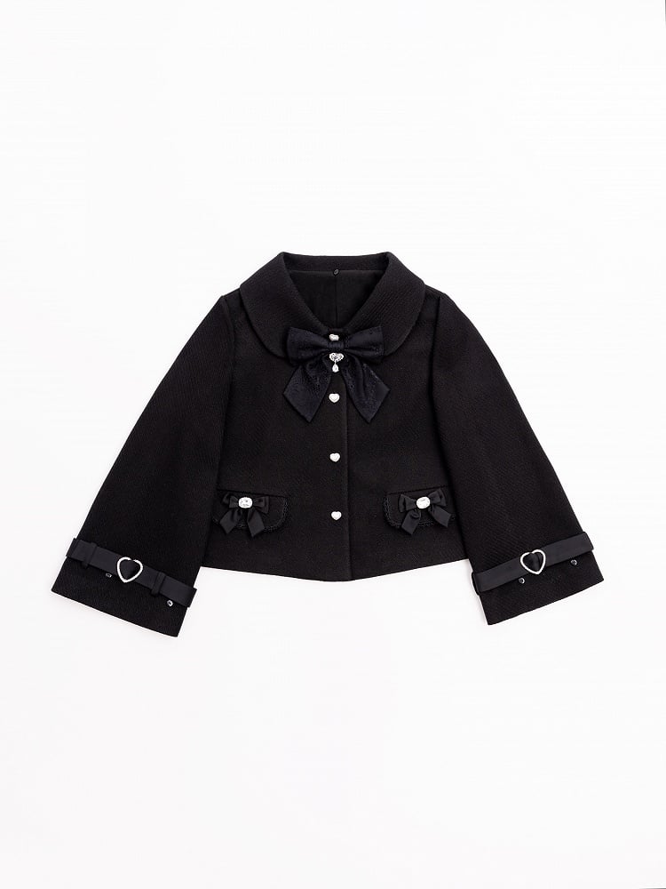 Jirai Kei Black Detachable Faux Fur Collar and Cuffs Landmine Style Coat