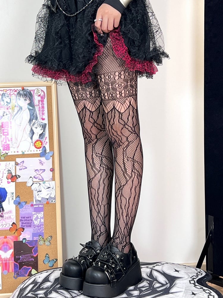 Black Hollow-out Design Cut-out Details Tights