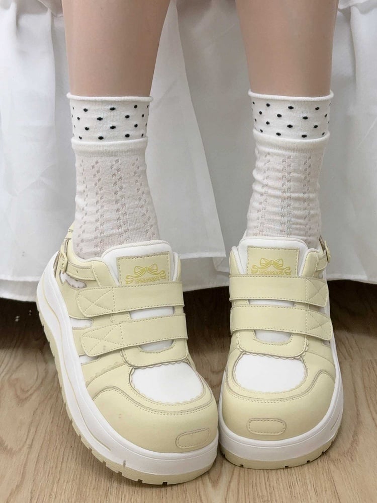 Yellow Velcro Strap Closures Platform Sneakers