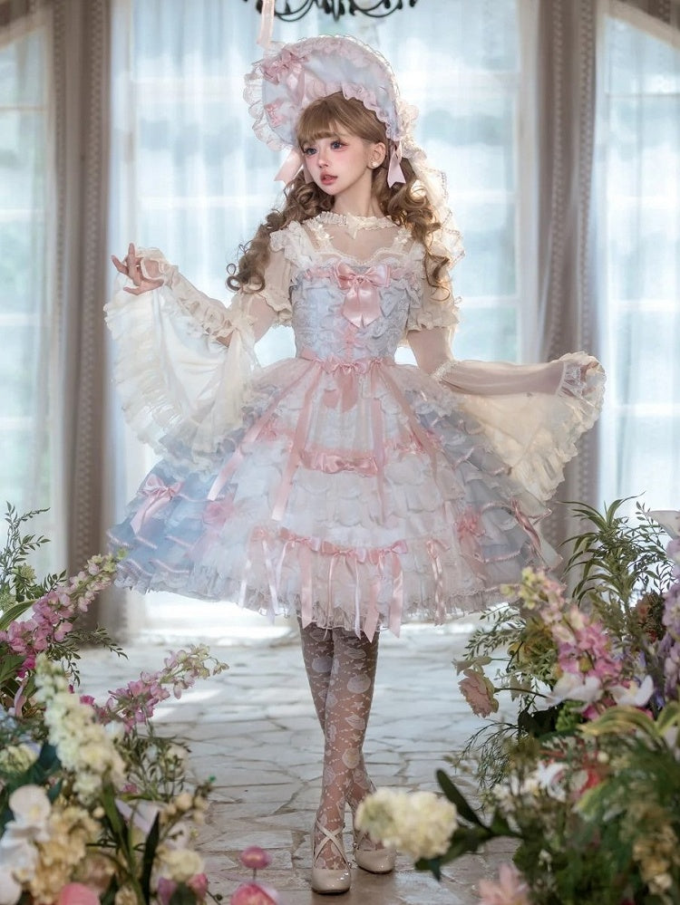 Beige Short Sleeves Blouse with Detachable Bell Sleeves