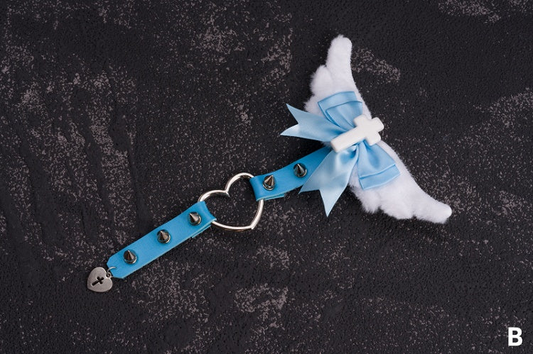 Moon/Heart Charm Blue and White Cross Bowknot Hairclip with Studs