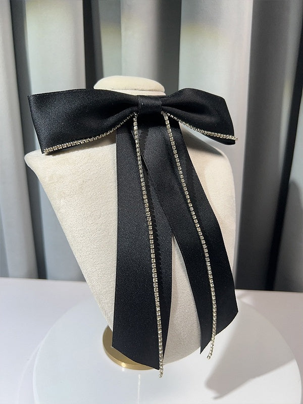 2 Options Black Preppy Style Rhinestone Decorated Bow Tie