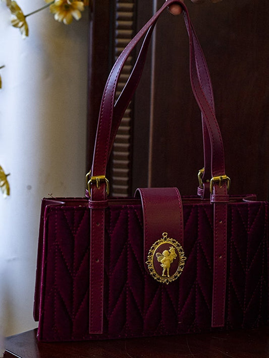 Red Little Angel Vintage Velvet Christmas Shoulder Bag