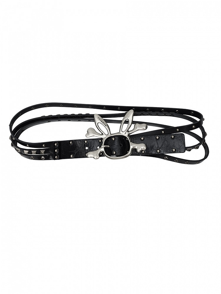 Black/Gold Bunny Skeleton PU Waist Belt