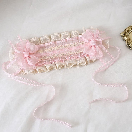 Cute Lolita Light Pink Bowknot Beige Lace-Trimmed Hairband