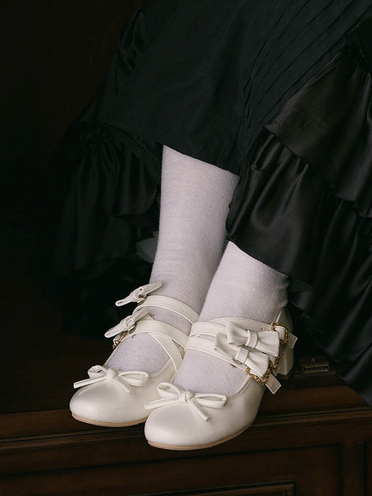 White Bow at Top Crisscross Design Lolita Shoes Detachable Bowknots