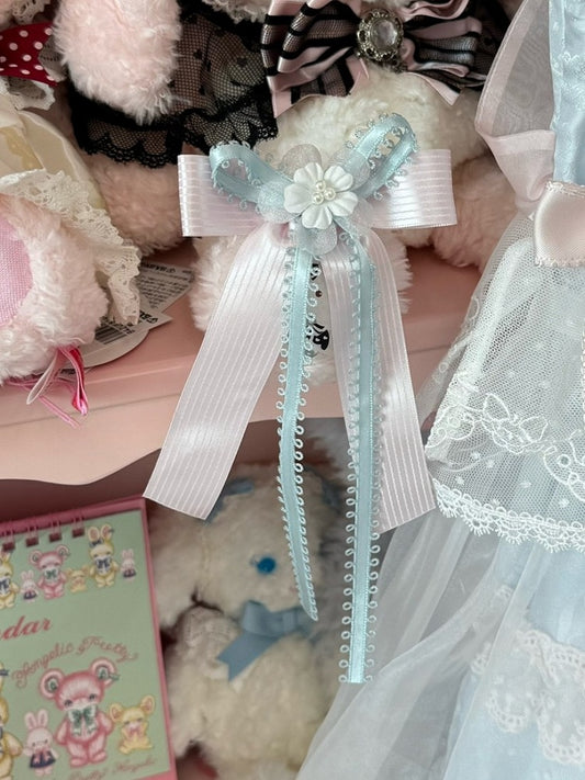 Pink/Blue&Pink Beaded Decorated Floral Design Bowknot Hairclip