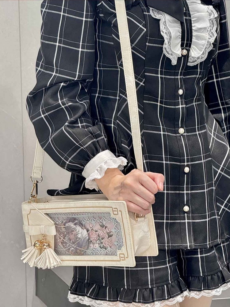 White PU Floral Pattern Cheongsam Style Ita Bag With Bow & Fringe Accent