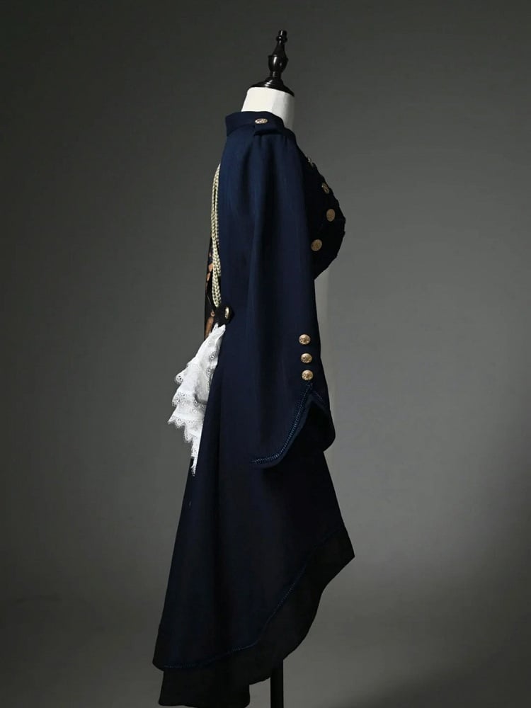 Dark Blue Detachable One-shoulder Cape Knight Tailcoat