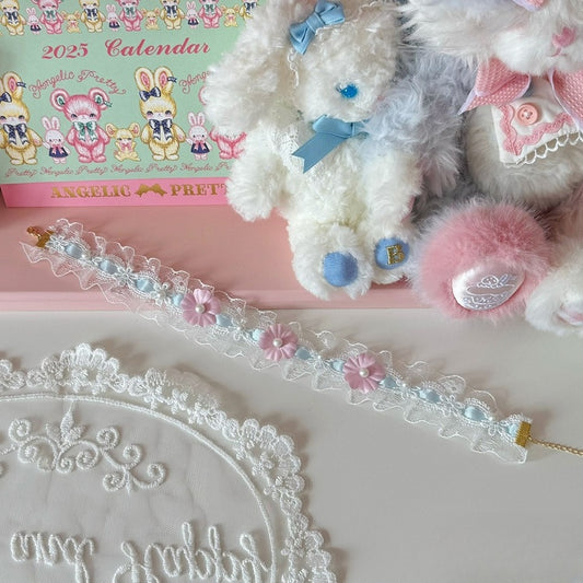 Pink/Blue&Pink Beaded And Floral Decorated Choker