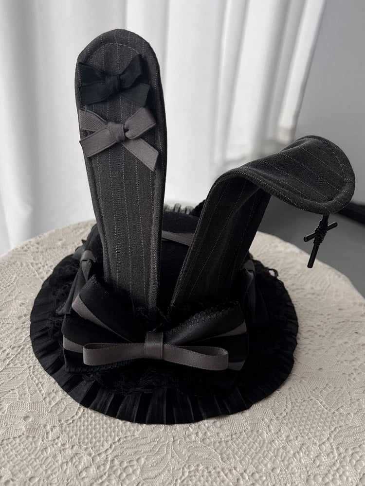 Dark Gray Gothic Lolita Bunny Ears Mini Hat