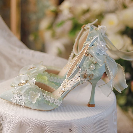 Light Green Detachable Chains Pointed Toe Hime Lolita High Heels