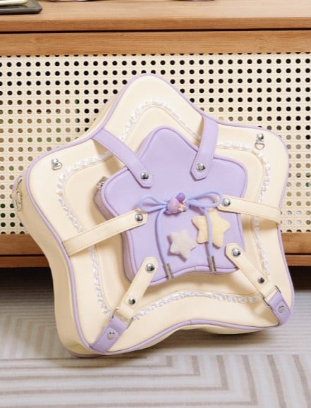 Yellow & Purple Charm 2-Way Kawaii Bag With Star Design