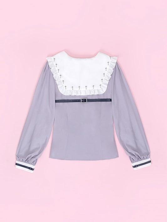 Fanart Fashion Dusty Purple Long Sleeves Jirai Kei Buckle Strap Details Blouse