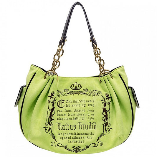 Vintage Green Gothic Lettering Embroidered Tote Bag with Chain Strap