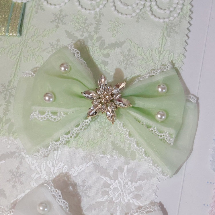 5 Color Options Beaded And Rhinestone Decorated Bowknot Hairclip