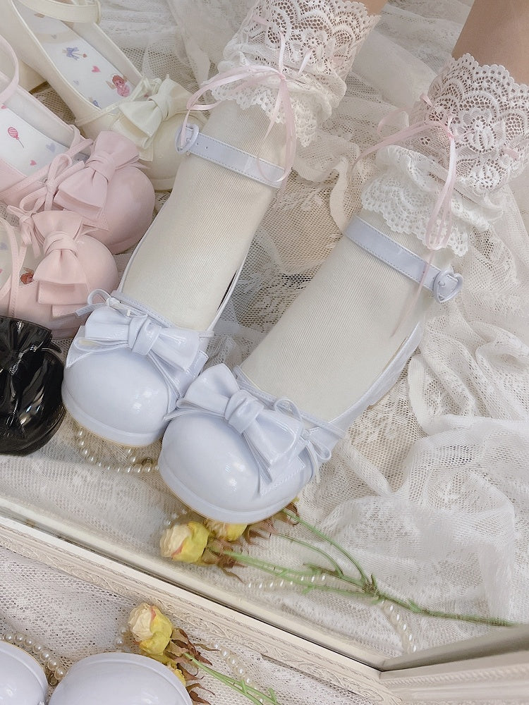 Bow at Top Blue Round Toe Sweet Mary Janes Ankle Strap