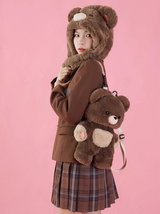 Brown 35cm/50cm Plush Teddy Backpack Detachable Shoulder Straps
