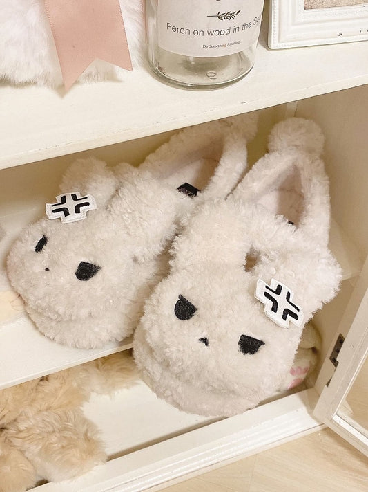 White Plush Bunny Sweet Lolita Slipons