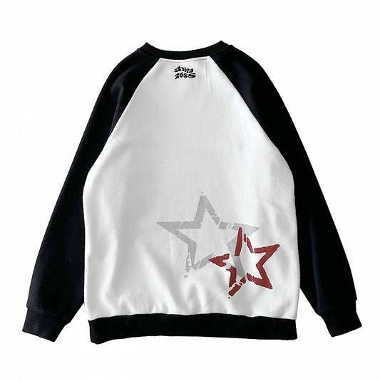 Skull and Stars Print Black and White Sweatshirt