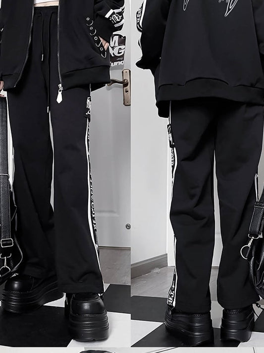 Black Gothic Letter And Cross Prin Sweatpants