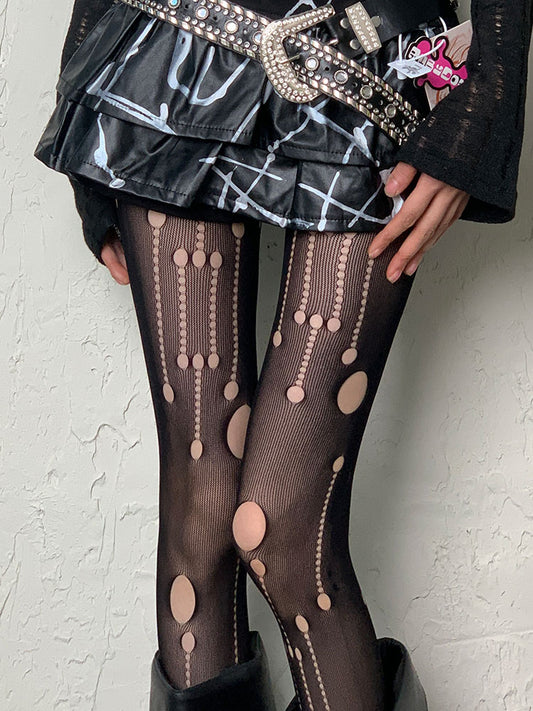 Black Gothic Cut-out Asymmetrical Design Tights