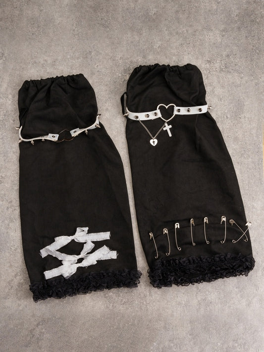 Pins and Studs Decorated Black and White Bowknots Gothic Leg Warmers