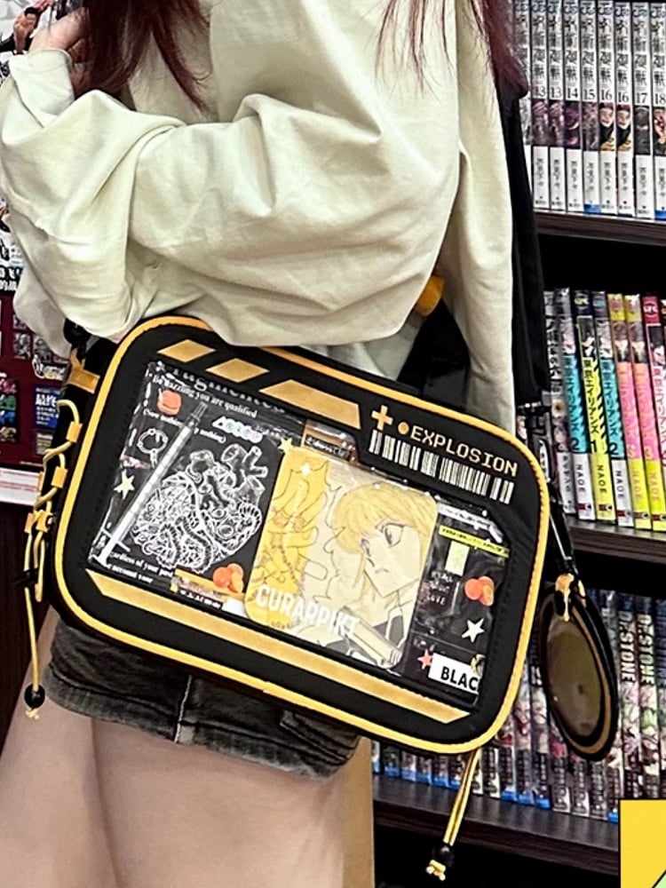 Orange Letter Print Luminous Design Crossbody Ita Bag