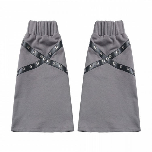Black/Gray Criss-Cross PU Straps Leg Warmers