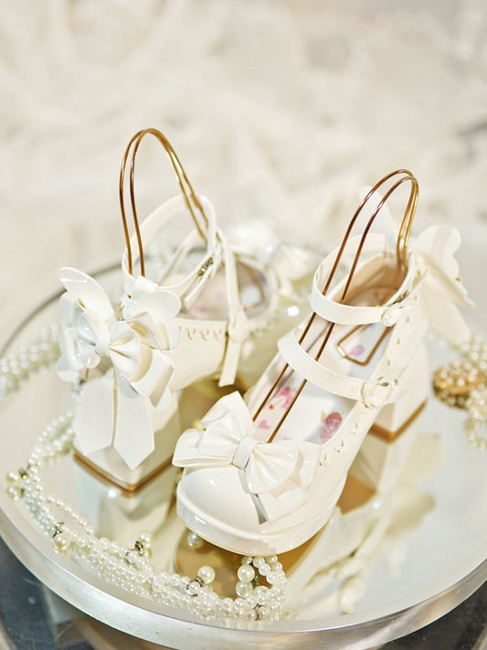 Bow Accents White Sweet Lolita High Heels Heart-shaped Buckles
