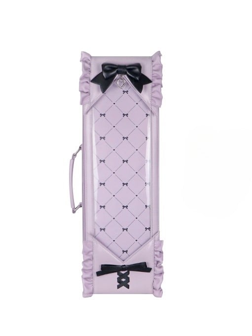 Purple&Black Bowknot Details Diamond Pattern 1/4 Scale BJD Doll Bag with Two Straps