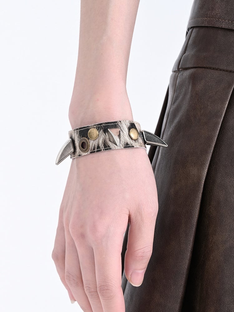 Light Brown Punk Studs Leopard Wristband Bracelet