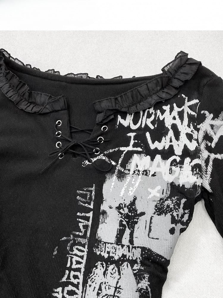 Black Y2K Print Design Dress