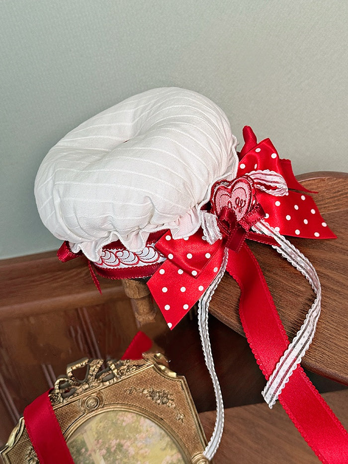 Red Polka-dot Bowknots Decoration White Chef Hat