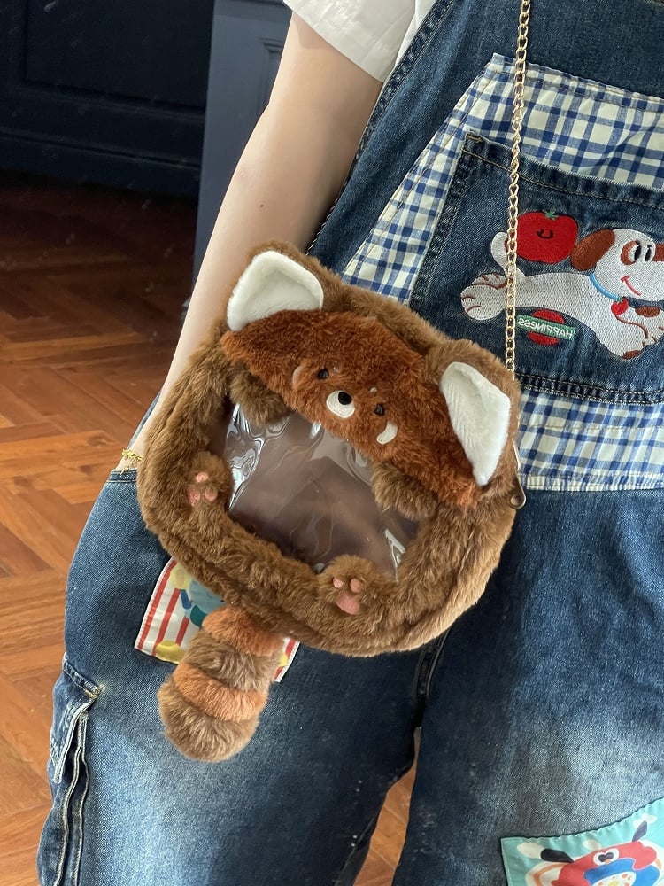 Brown Cute Plush Red Panda Crossbody Ita Bag